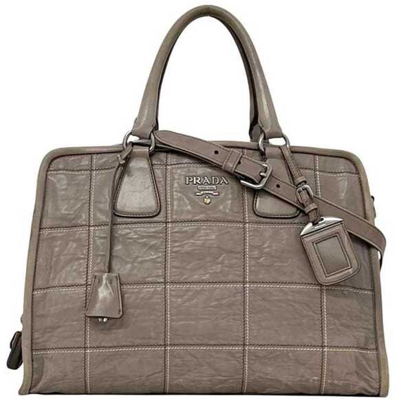 PRADA Gray Leather Shoulder Bag